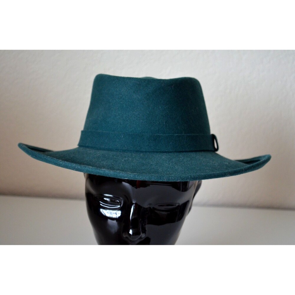 VTG  Outback Trading Co Green Hat SZ Small ASCOT Wool Felt Fedora Wide Brim USA